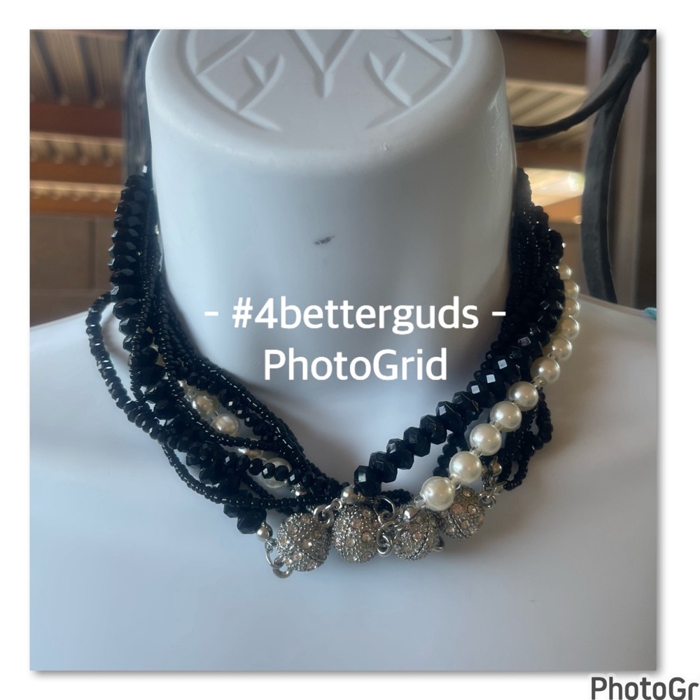 Bundle Set 4 Homemade Black Crystals & Pearl Rhinestone Magnetic Clasp Necklaces - Picture 11 of 15